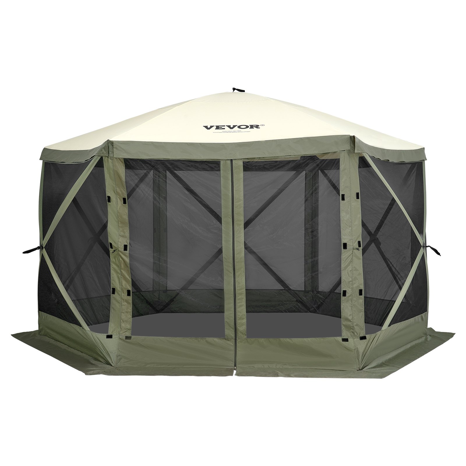 VEVOR Pop-Up Paviljoentent, pop-up tent met 6-zijdige luifel, zonnescherm met 6 verwijderbare privacyschermen en gaasramen, 3,6 x 3,6 meter, snel op te zetten tent met muggennet, legergroen