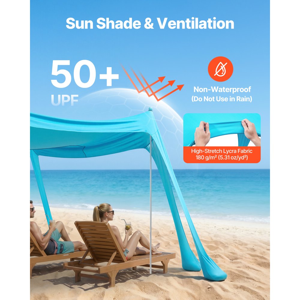 VEVOR strandtent met zonbescherming (UPF 50+) 3 x 3 x 2 m, strandtent met zandzakken, steunpalen en zandschepjes, draagbare zonnescherm voor gezinsuitjes, kamperen, vissen, groen