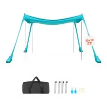 VEVOR strandtent met zonbescherming (UPF 50+) 3 x 3 x 2 m, strandtent met zandzakken, steunpalen en zandschepjes, draagbare zonnescherm voor gezinsuitjes, kamperen, vissen, groen