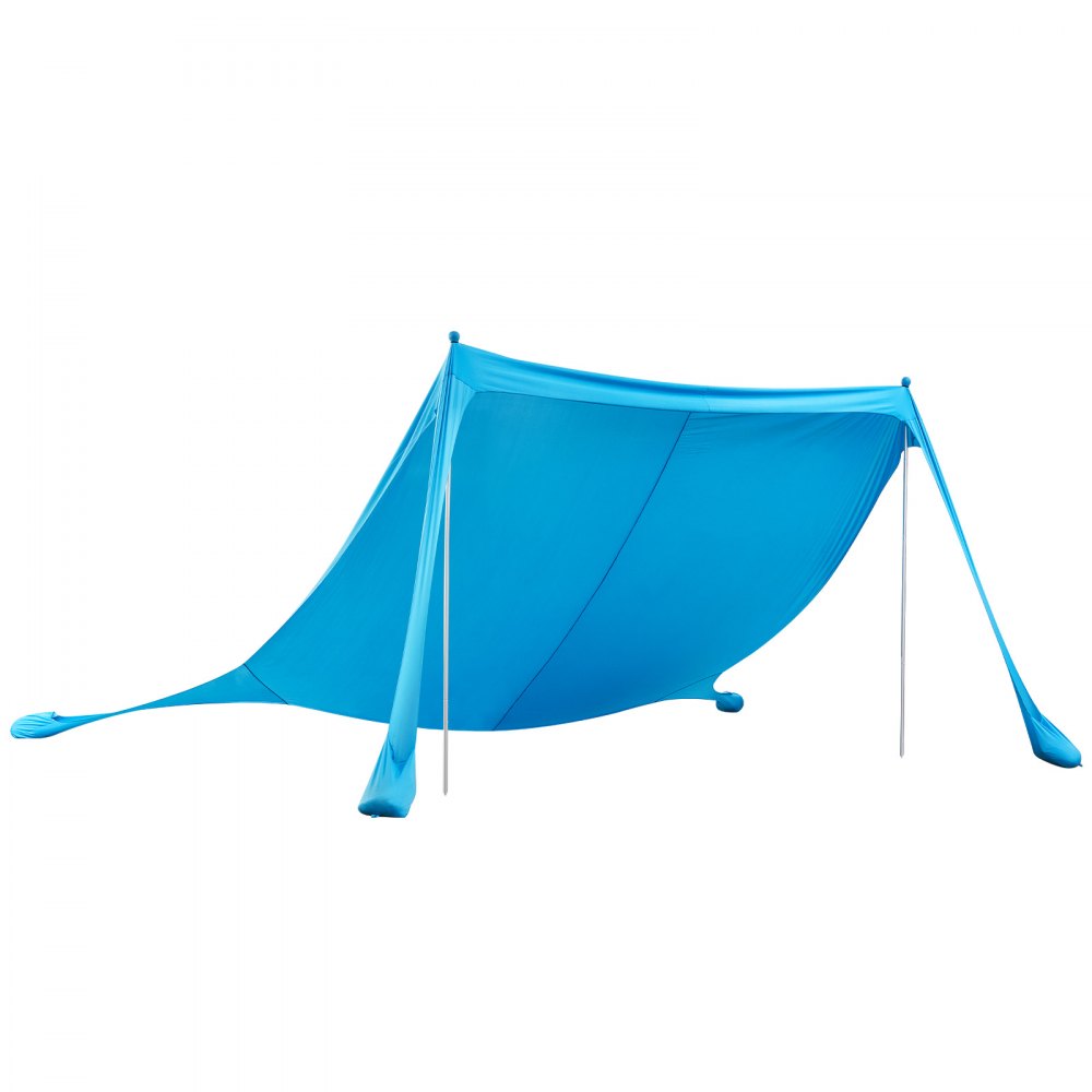 VEVOR strandtent met zonbescherming (UPF 50+) 3,4 x 3,4 x 2 m, strandtent met steunpalen, zandschepjes en draagtas, draagbare zonnescherm voor gezinsuitjes, kamperen, vissen, blauw