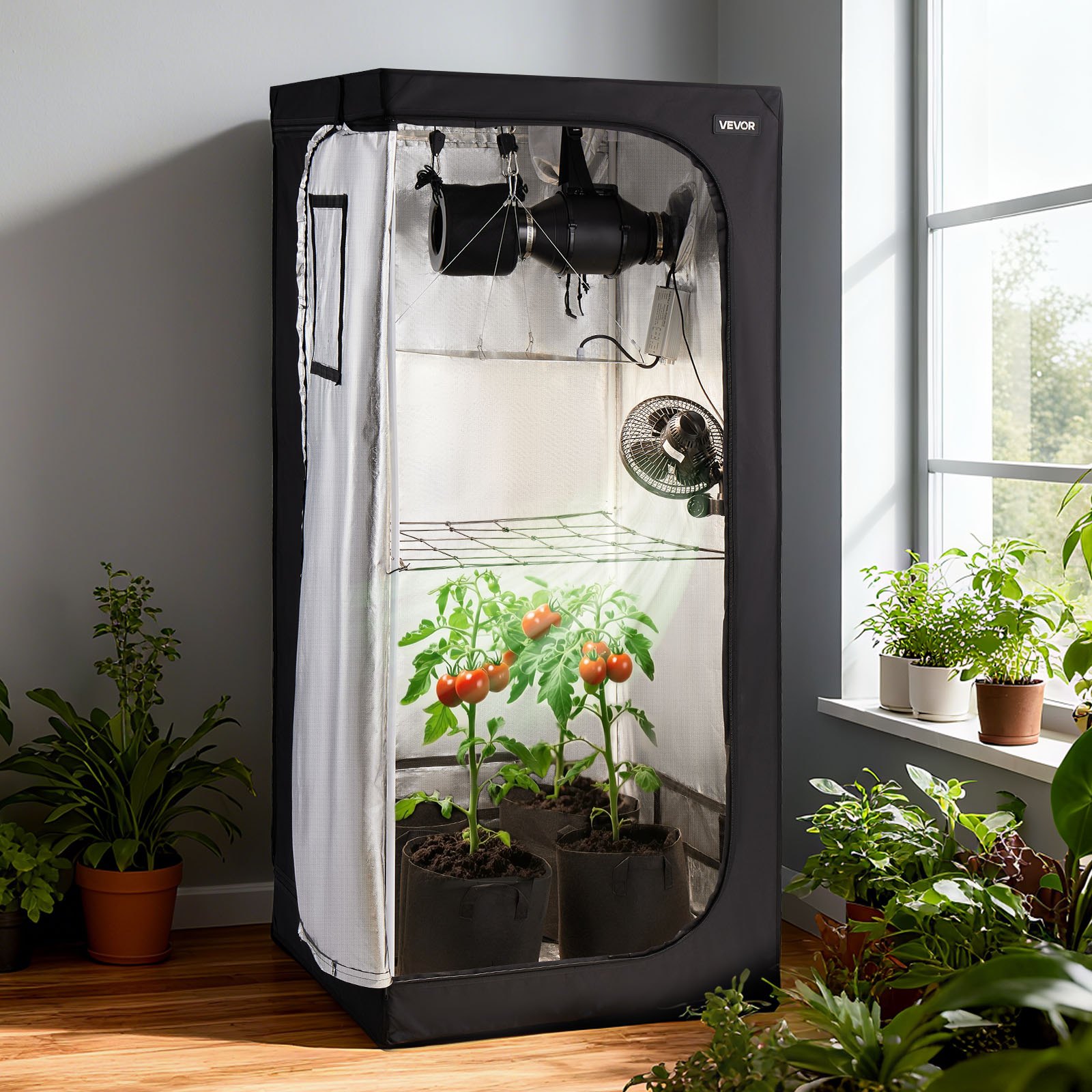 VEVOR kweektent, 80x80x180 cm, binnentent voor planten met full-spectrum LED-groeilamp en ventilatiesysteem, kweekbox 600D sterk reflecterend mylar, kweektenten, kas voor bloemen en groenten