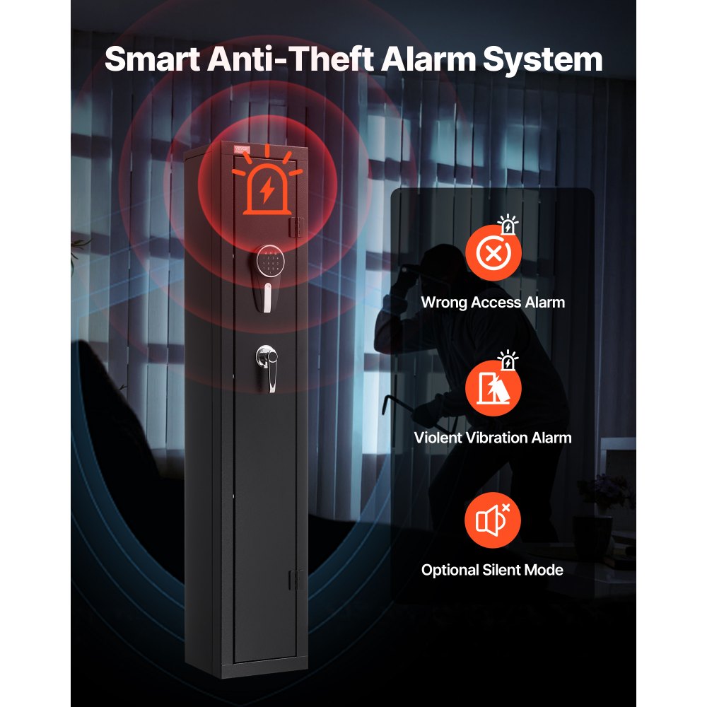 VEVOR Gun Safe, Heavy Duty Cold-Rolled Steel Fireproof Rifle Cabinet with Digital Keypad & Key, Large Long Gun Cabinet with Magazine and LED Lighting, Adjustable Racks for Rifles, Pistols, Shotgun