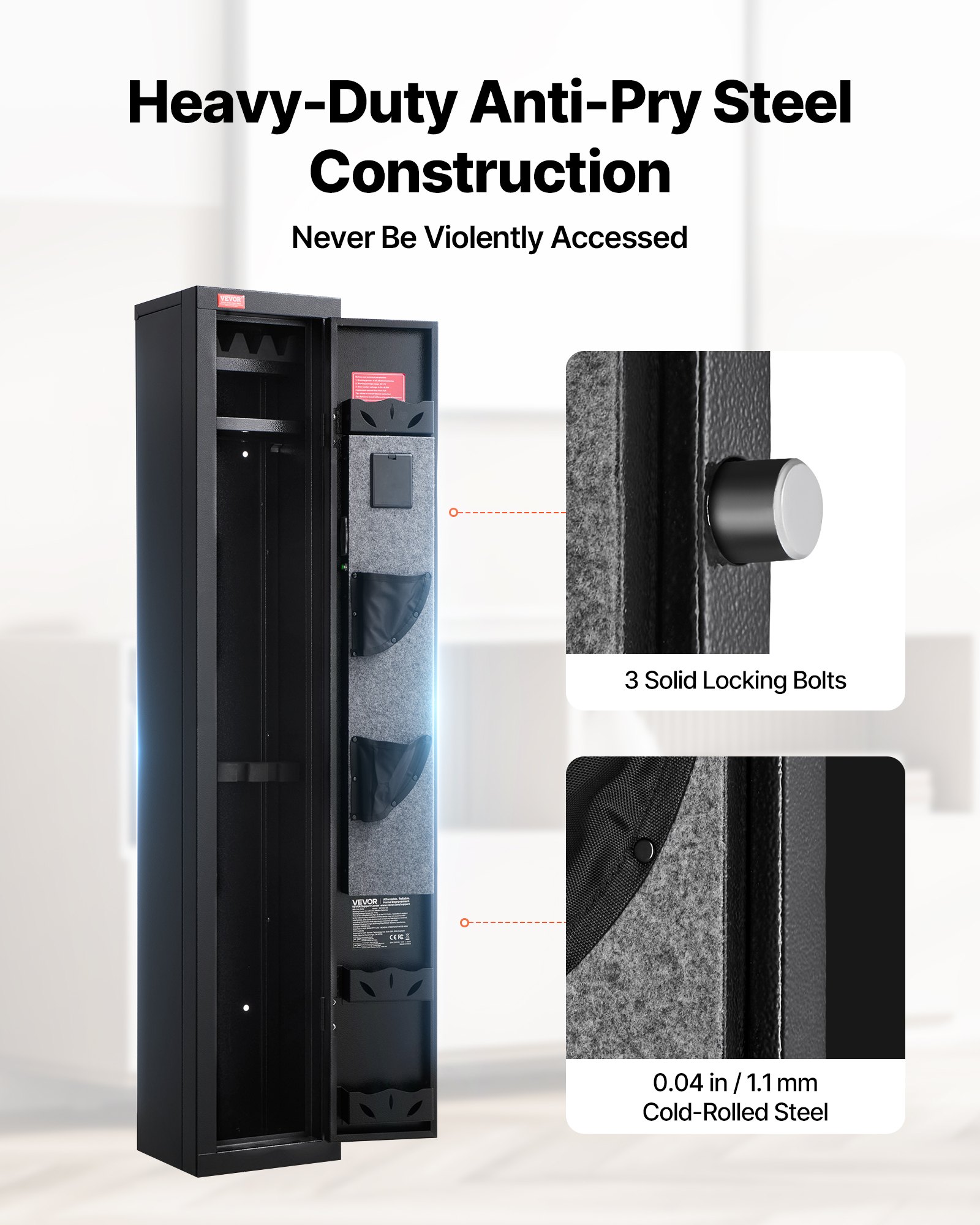 VEVOR Gun Safe, Heavy Duty Cold-Rolled Steel Fireproof Rifle Cabinet with Digital Keypad & Key, Large Long Gun Cabinet with Magazine and LED Lighting, Adjustable Racks for Rifles, Pistols, Shotgun