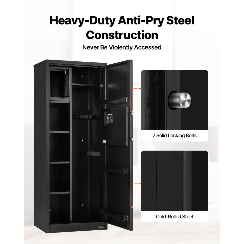 VEVOR 4 Gun Safe, Long Gun Cabinet for Rifles and Pistols, Quick Access Rifle Safe with 3 Ammo Slots and 2 Adjustable Racks, Large Digital Cabinet with Key and Password Lock(Assembly Required)