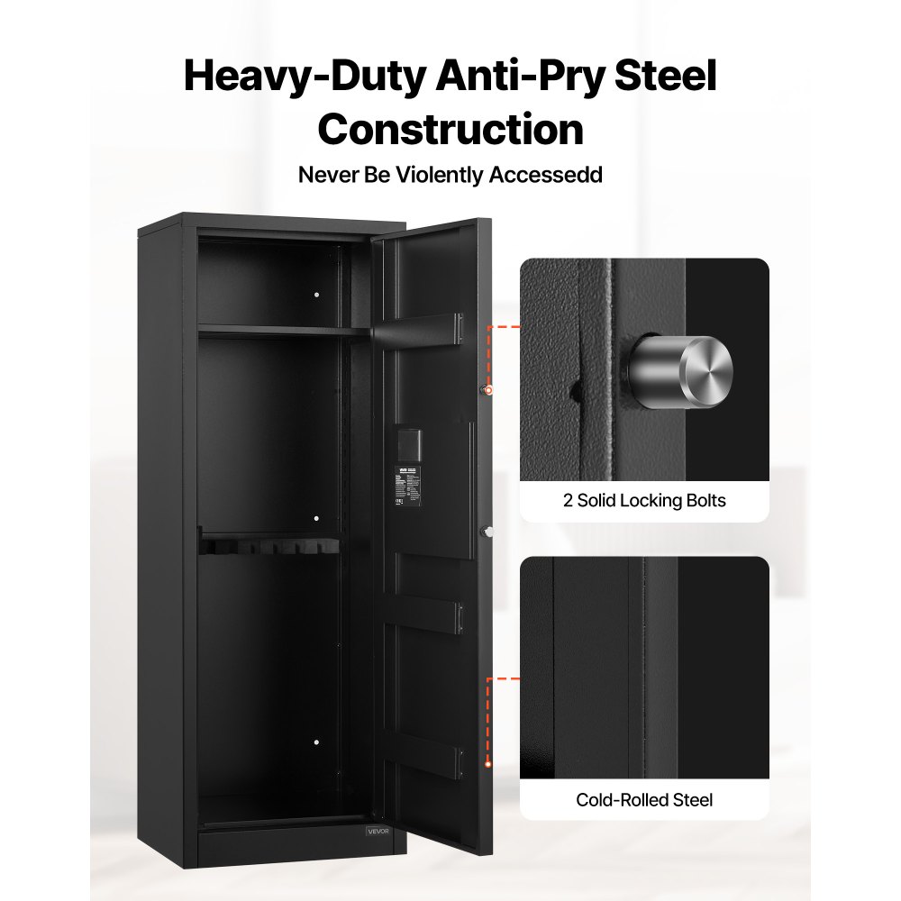 VEVOR 6-8 Gun Safe, Long Gun Cabinet for Rifles and Pistols, Quick Access Rifle Safe with 3 Ammo Slots and 2 Adjustable Racks, Large Digital Cabinet with Key and Password Lock