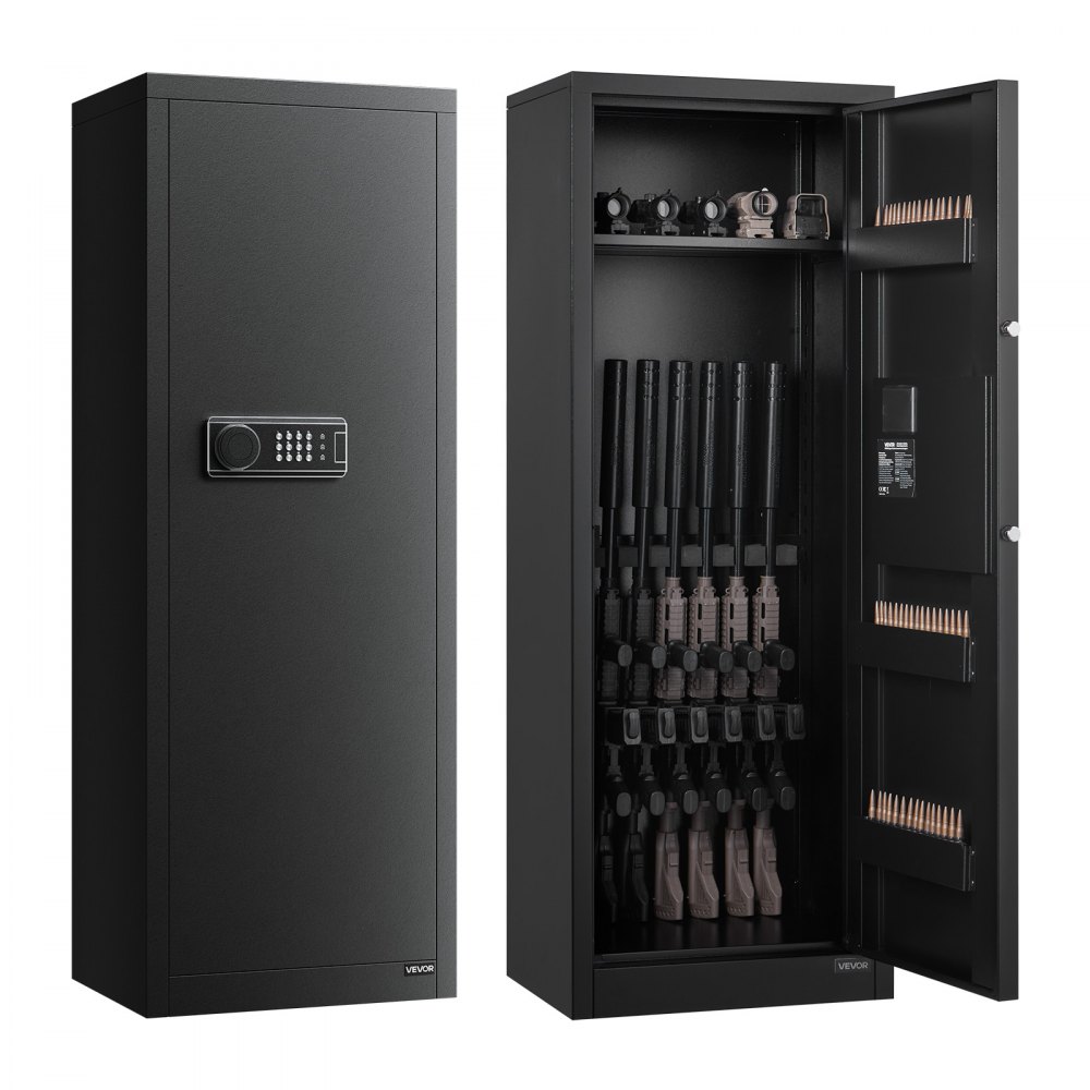 VEVOR 6-8 Gun Safe, Long Gun Cabinet for Rifles and Pistols, Quick Access Rifle Safe with 3 Ammo Slots and 2 Adjustable Racks, Large Digital Cabinet with Key and Password Lock