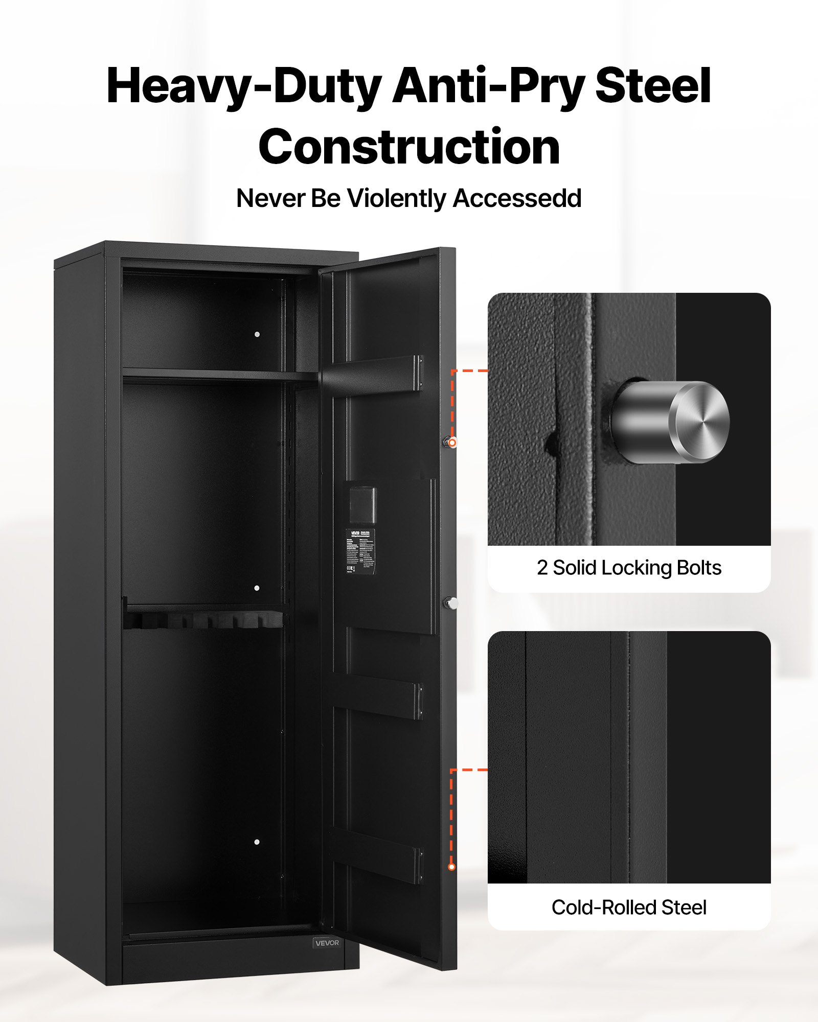 VEVOR 6-8 Gun Safe, Long Gun Cabinet for Rifles and Pistols, Quick Access Rifle Safe with 3 Ammo Slots and 2 Adjustable Racks, Large Digital Cabinet with Key and Password Lock