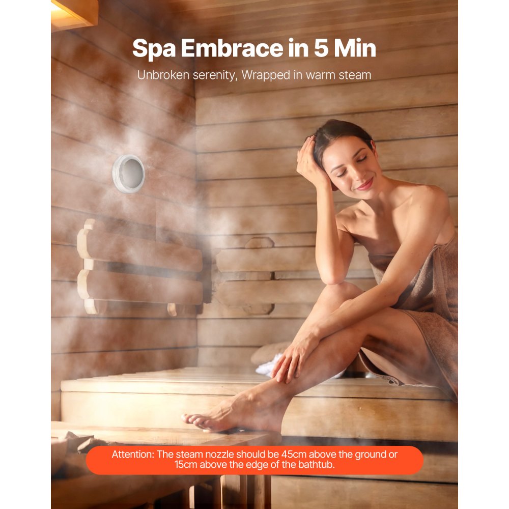 VEVOR stoomgenerator, 7,5 kW stoomgenerator, stoomdouchesysteem met bediening voor sauna, bad, spa, commerciële automatische afvoerset met oververhittings-, droogloop- en overdrukbeveiliging, zwart