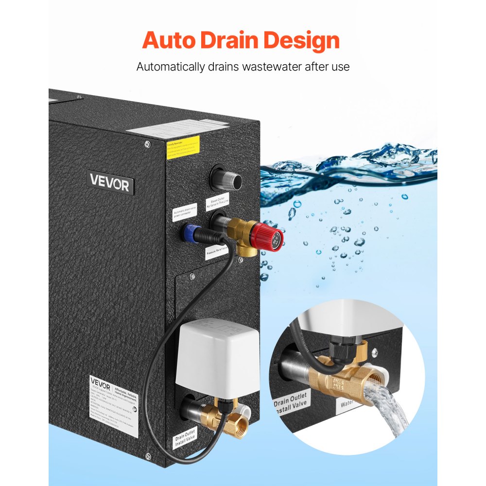 VEVOR stoomgenerator, 7,5 kW stoomgenerator, stoomdouchesysteem met bediening voor sauna, bad, spa, commerciële automatische afvoerset met oververhittings-, droogloop- en overdrukbeveiliging, zwart