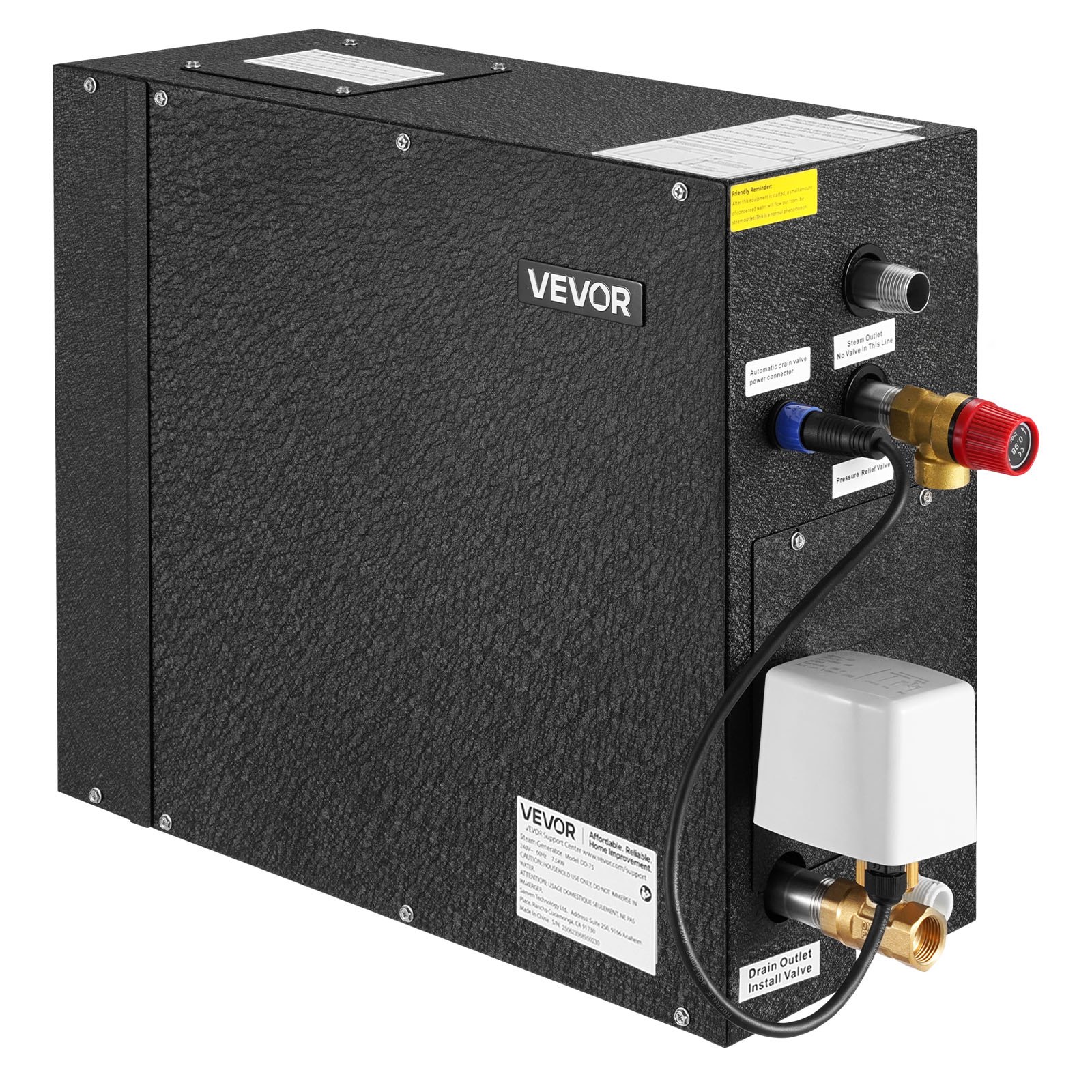 VEVOR stoomgenerator, 7,5 kW stoomgenerator, stoomdouchesysteem met bediening voor sauna, bad, spa, commerciële automatische afvoerset met oververhittings-, droogloop- en overdrukbeveiliging, zwart