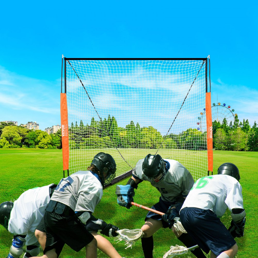 VEVOR Lacrosse-doel, 1,83 m x 1,83 m Lacrosse-net, draagbaar Lacrosse-doel met draagtas, glasvezelpaal, uitrusting voor Lacrosse-training in de achtertuin, eenvoudig op te zetten collegedoel, perfect voor training