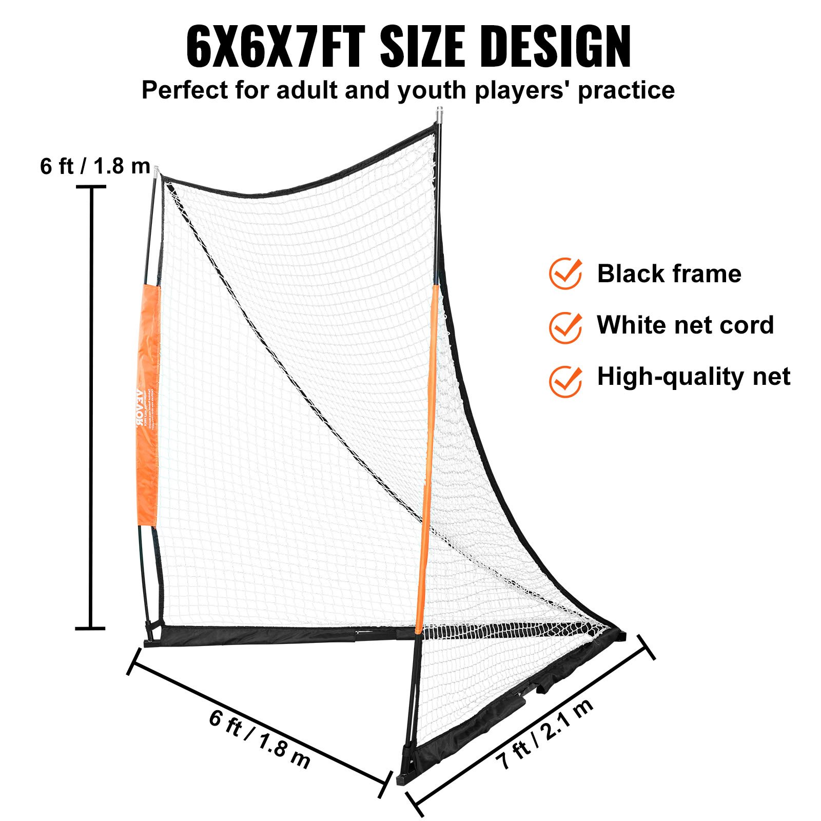 VEVOR Lacrosse Goal, 6' x 6' Lacrosse Net, Portable Lacrosse Goal with Carry Bag, Fiberglass Rod Backyard Lacrosse Training Equipment, Easy Setup Collegiate Goal, Perfect for Youth Adult Training