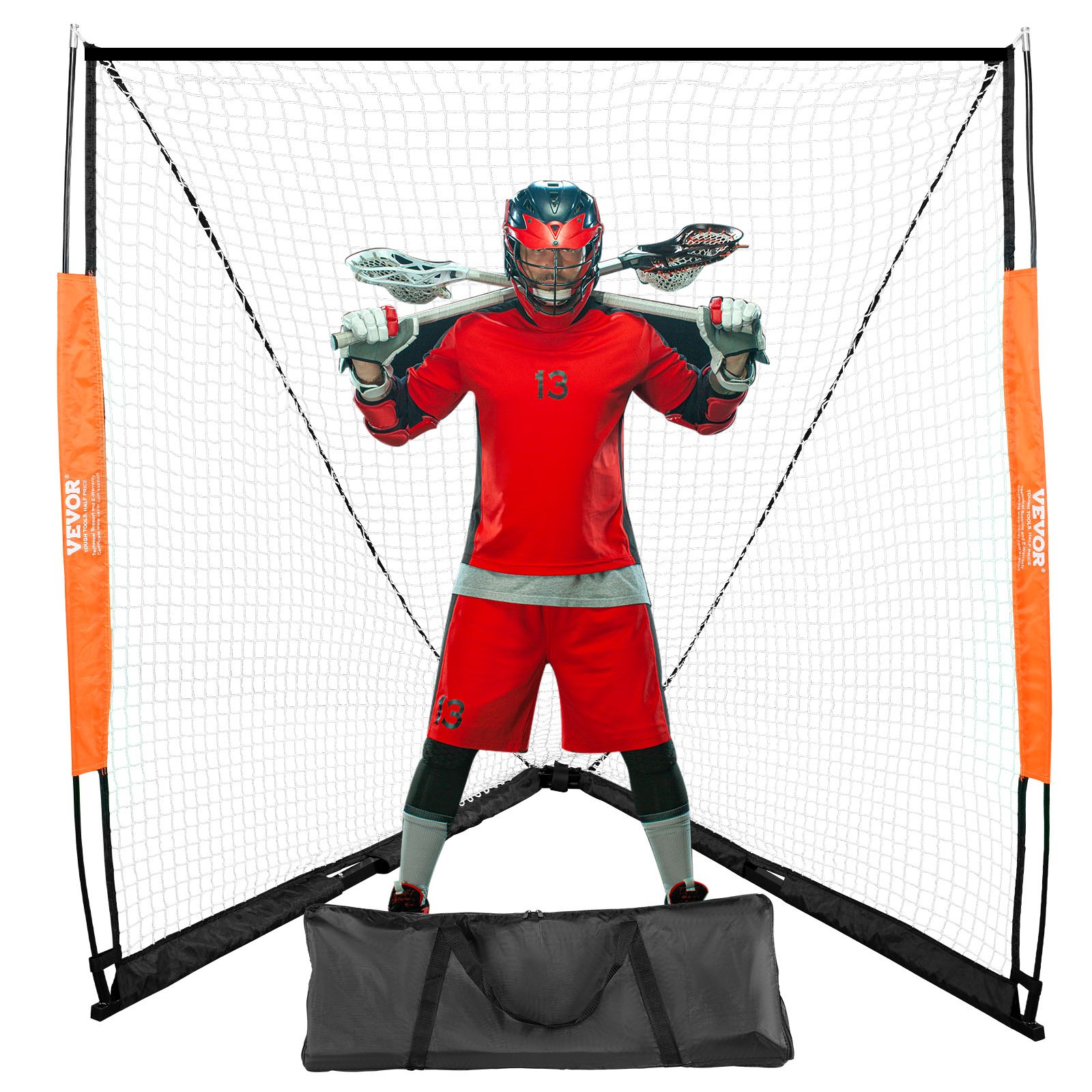 VEVOR Lacrosse-doel, 1,83 m x 1,83 m Lacrosse-net, draagbaar Lacrosse-doel met draagtas, glasvezelpaal, uitrusting voor Lacrosse-training in de achtertuin, eenvoudig op te zetten collegedoel, perfect voor training