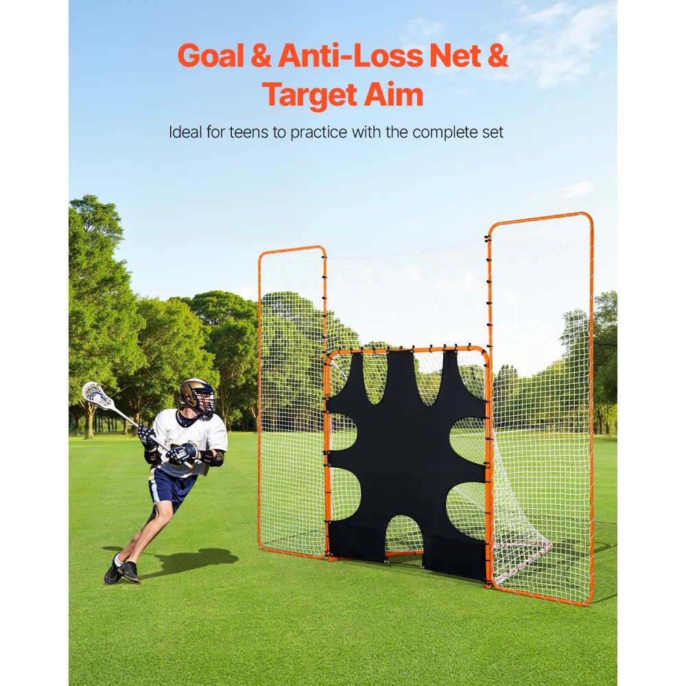VEVOR 3-in-1 Lacrosse-doel (3,66 x 2,74 m) Groot Lacrosse-net met achterstop en doel, snel en eenvoudig op te zetten rebounder-uitrusting voor in de achtertuin, trainingsnetten met stalen frame