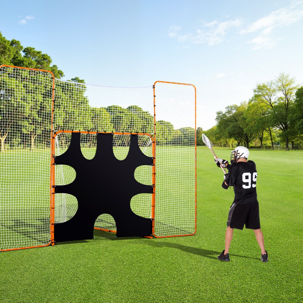 VEVOR 3-in-1 Lacrosse-doel (3,66 x 2,74 m) Groot Lacrosse-net met achterstop en doel, snel en eenvoudig op te zetten rebounder-uitrusting voor in de achtertuin, trainingsnetten met stalen frame
