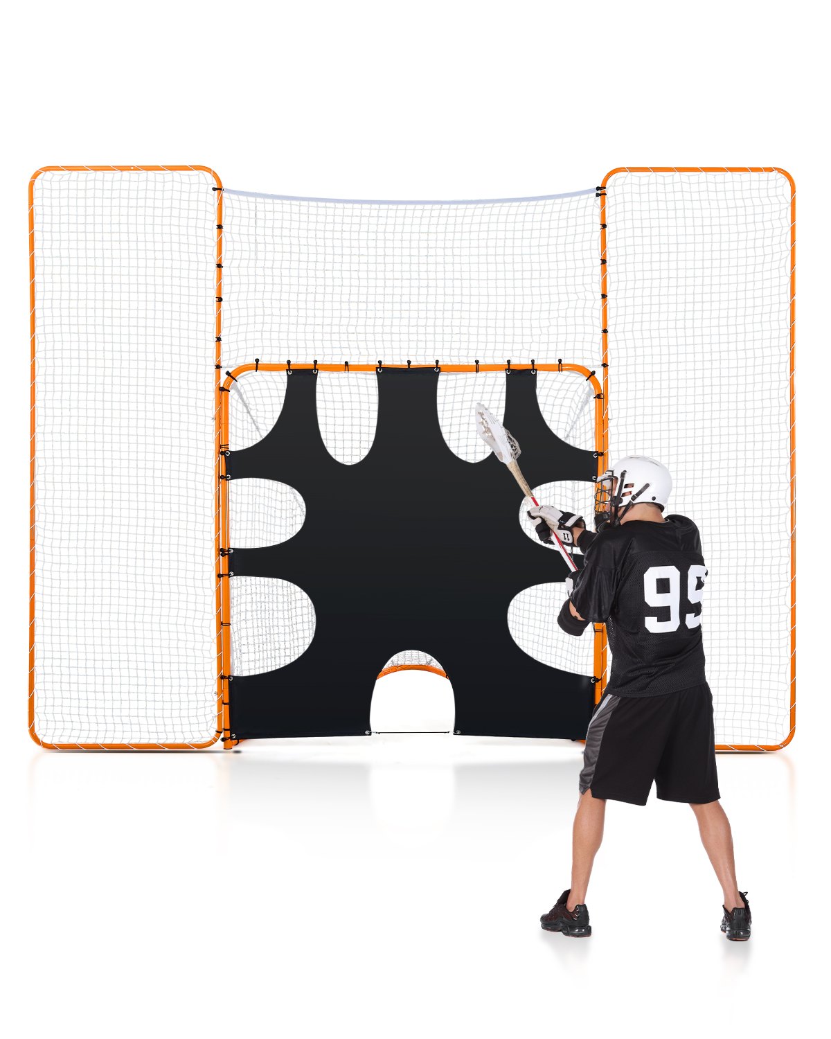 VEVOR 3-IN-1 Lacrosse Goal, 12x9 ft Lacrosse Net with Backstop and Target, Quick & Easy Setup Backyard Rebounder Equipment, Steel Frame Training Nets, Suitable for Youth Adult Training, Orange