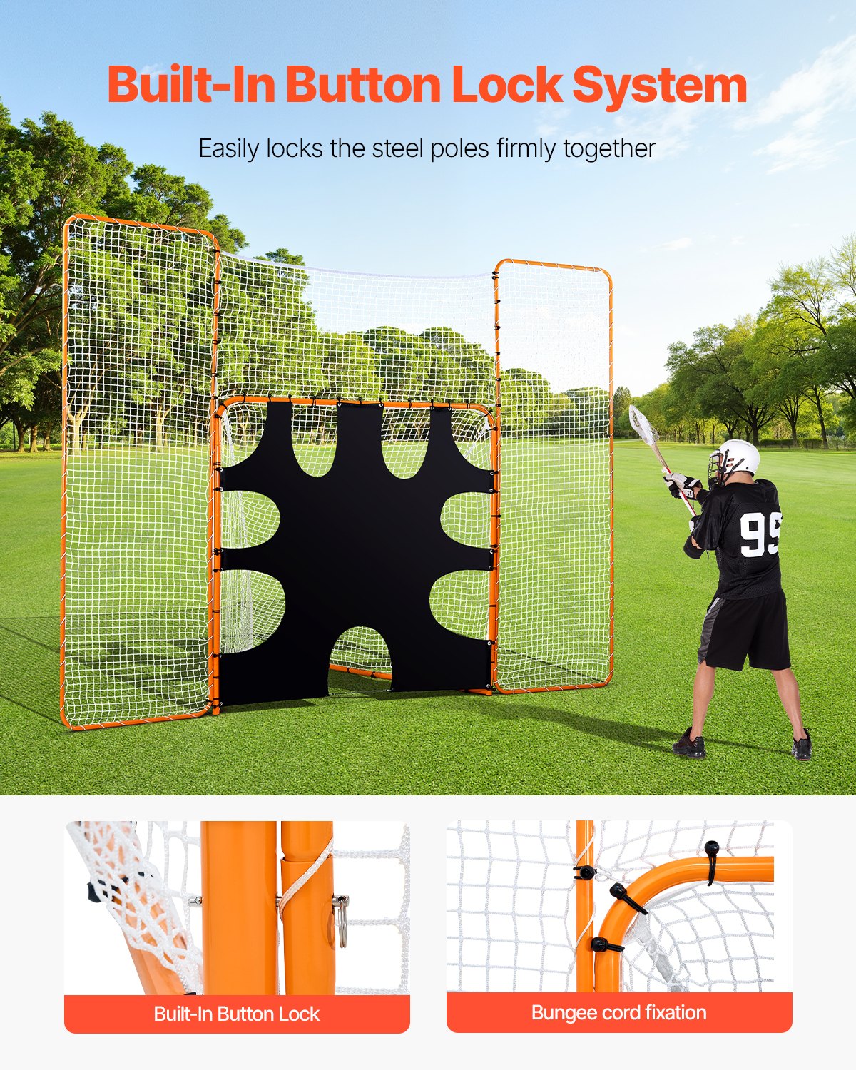VEVOR 3-in-1 Lacrosse-doel (3,66 x 2,74 m) Groot Lacrosse-net met achterstop en doel, snel en eenvoudig op te zetten rebounder-uitrusting voor in de achtertuin, trainingsnetten met stalen frame
