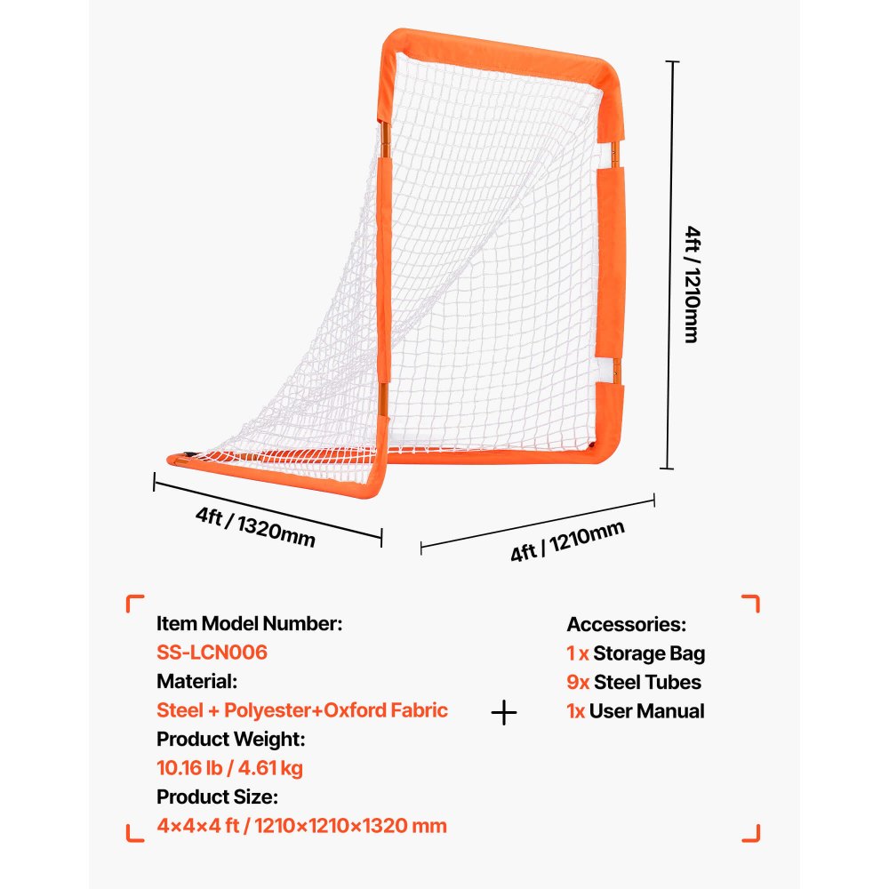 VEVOR Lacrosse-doel, 4' x 4' klein kinderlacrosse-net, opvouwbaar en draagbaar lacrosse-doel met draagtas, ijzeren frame, trainingsapparatuur voor in de tuin, snelle en eenvoudige installatie, perfect voor de jeugd