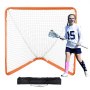 VEVOR Lacrosse Goal, 4' x 4' Small Kids Lacrosse Net, Folding Portable Lacrosse Goal with Carry Bag, Iron Frame Backyard Training Equipment, Quick & Easy Setup, Perfect for Youth Training, Orange
