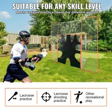 VEVOR 3-IN-1 Lacrosse-doel met backstop en doel, 12' x 9' Lacrosse-net, Lacrosse-rebounderuitrusting in de achtertuin met stalen frame, Snel en eenvoudig op te zetten trainingsnet, perfect