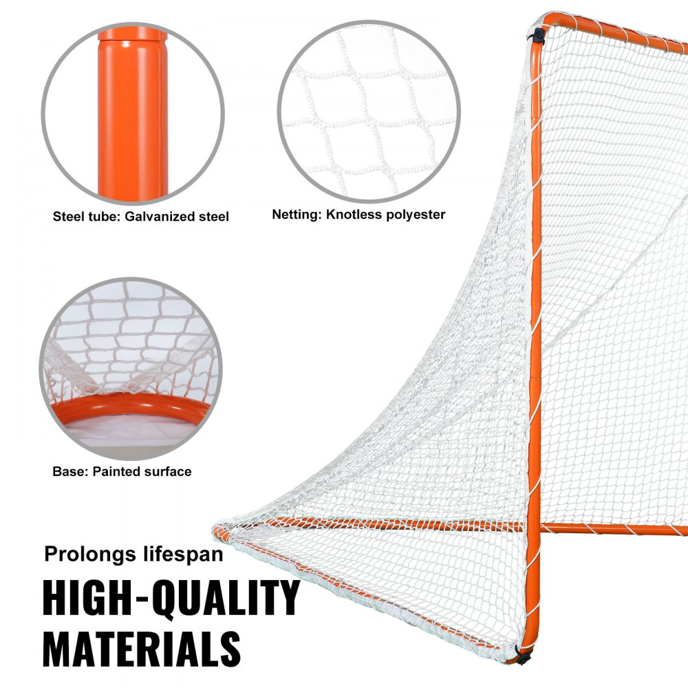 VEVOR Lacrosse-doel, 1,82 m x 1,82 m Lacrosse-net, stalen frame Lacrosse-trainingsuitrusting voor in de achtertuin, draagbaar Lacrosse-doel met draagtas, snelle en eenvoudige installatie, perfect voor training