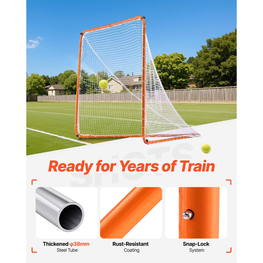 VEVOR Lacrosse-doel, 1,82 m x 1,82 m Lacrosse-net, stalen frame Lacrosse-trainingsuitrusting voor in de achtertuin, draagbaar Lacrosse-doel met draagtas, snelle en eenvoudige installatie, perfect voor training