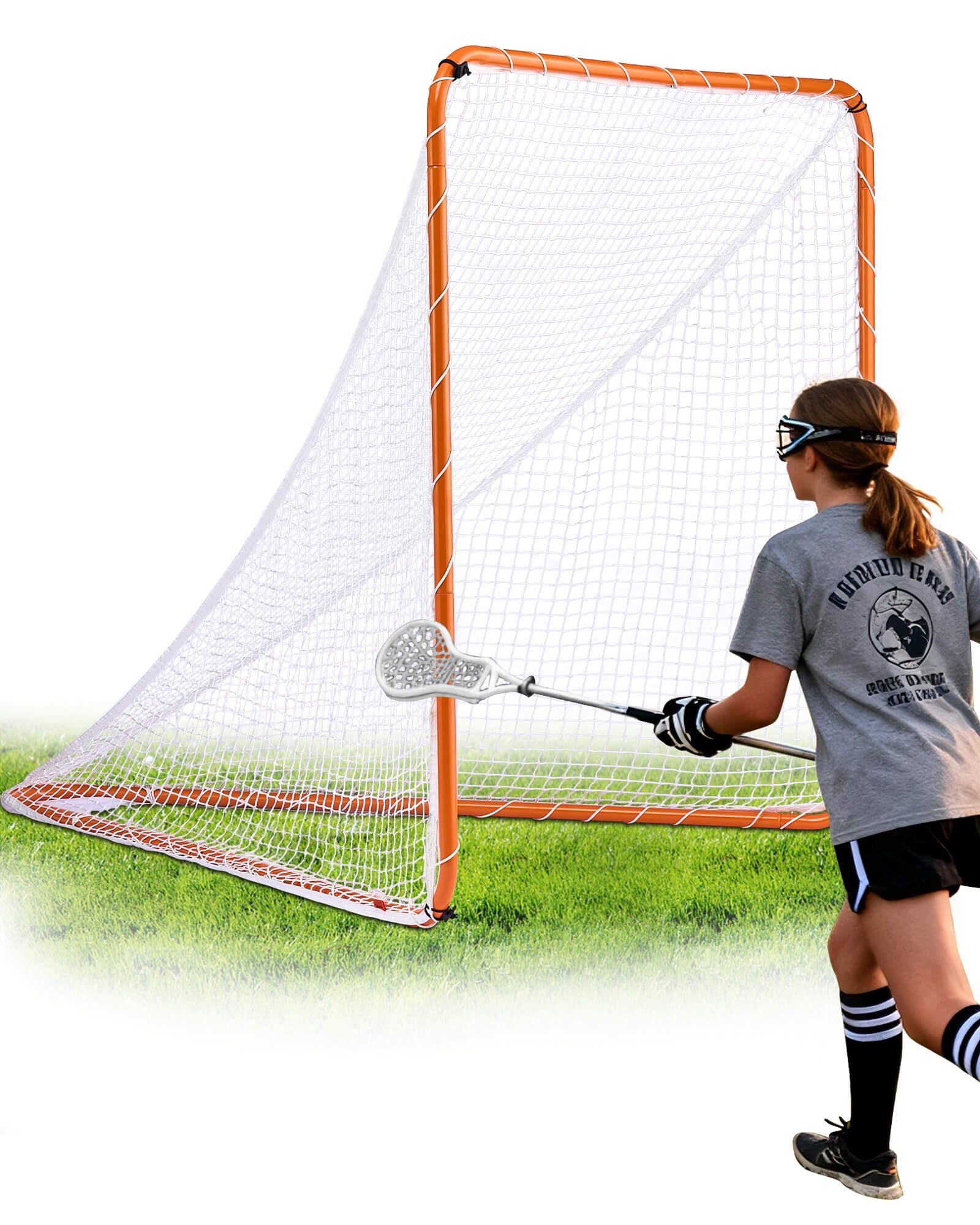 VEVOR Lacrosse Goal, 6' x 6' Lacrosse Net, Steel Frame Backyard Lacrosse Training Equipment, Portable Lacrosse Goal with Carry Bag, Quick & Easy Setup, Perfect for Youth Adult Training, Orange