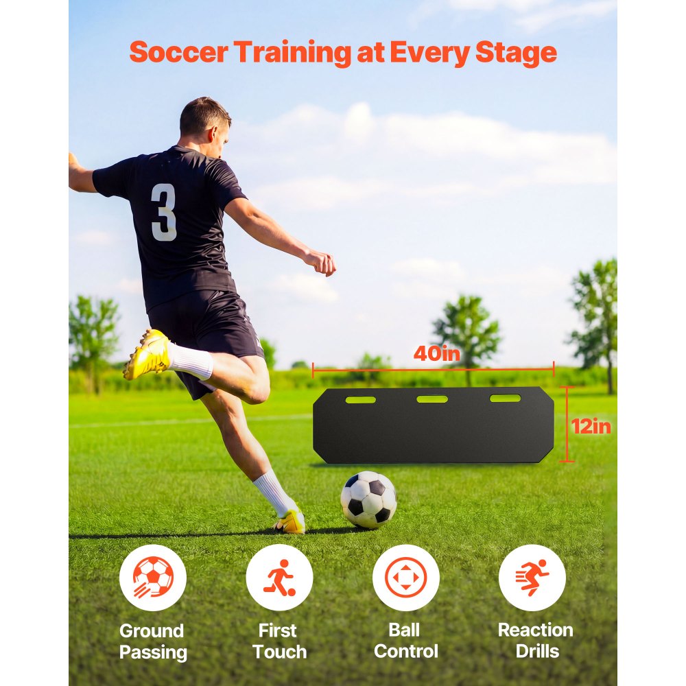 VEVOR Voetbal Rebound Board 100 x 30 cm, Draagbaar Rebound Board met 3 Verstelbare Hoekstanden en Grondankers, HDPE Voetbal Rebound Muur, Baltrainingsapparaat voor Pass- en Reactieoefeningen, Kickback Trainer