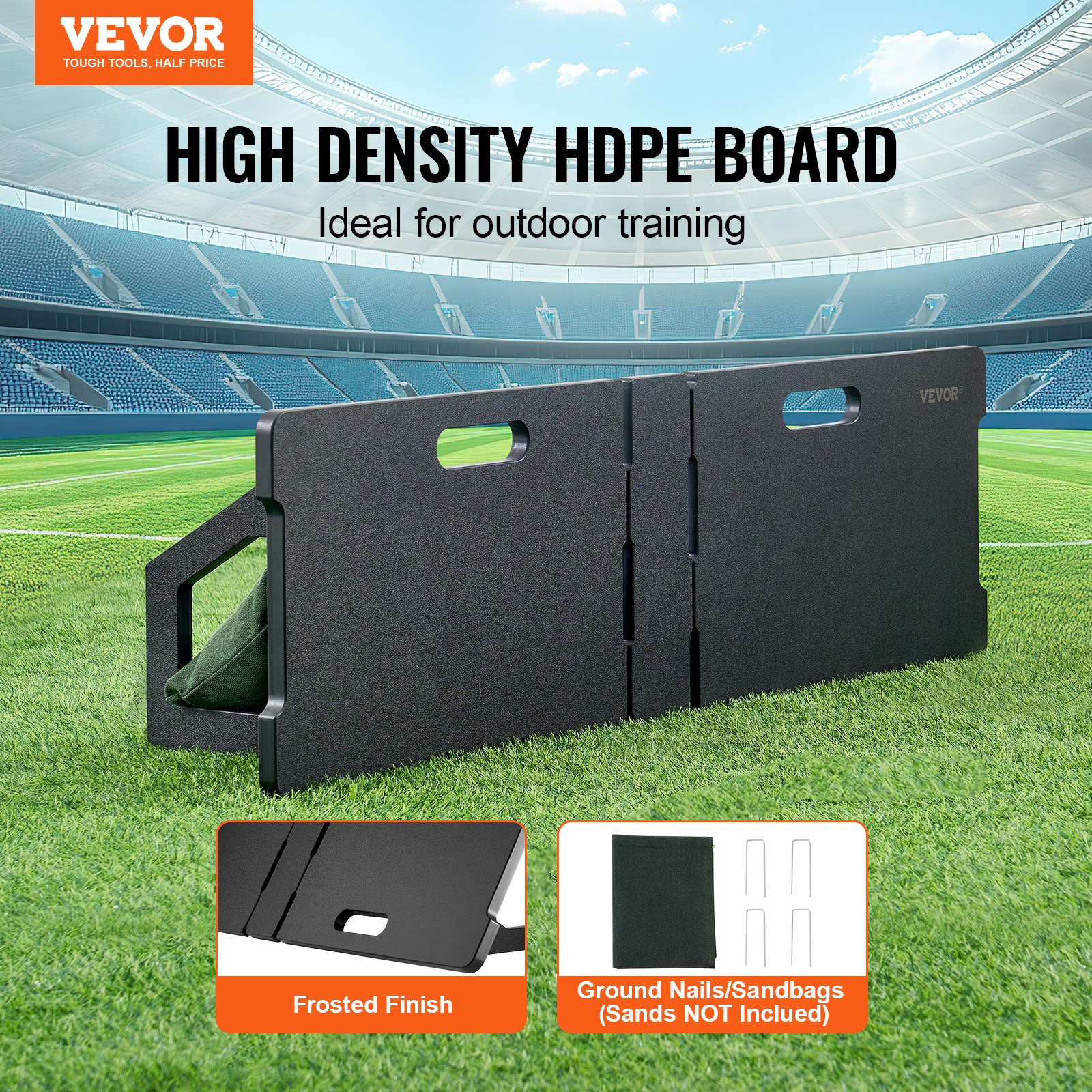 VEVOR Football Rebound Board Opvouwbaar, Draagbare Rebounder Muur 115 x 330 cm, HDPE Rebounder Uitrusting met 2 Rebound Hoeken, Trainingsbord Rebounder Kicker voor Voetbaltraining