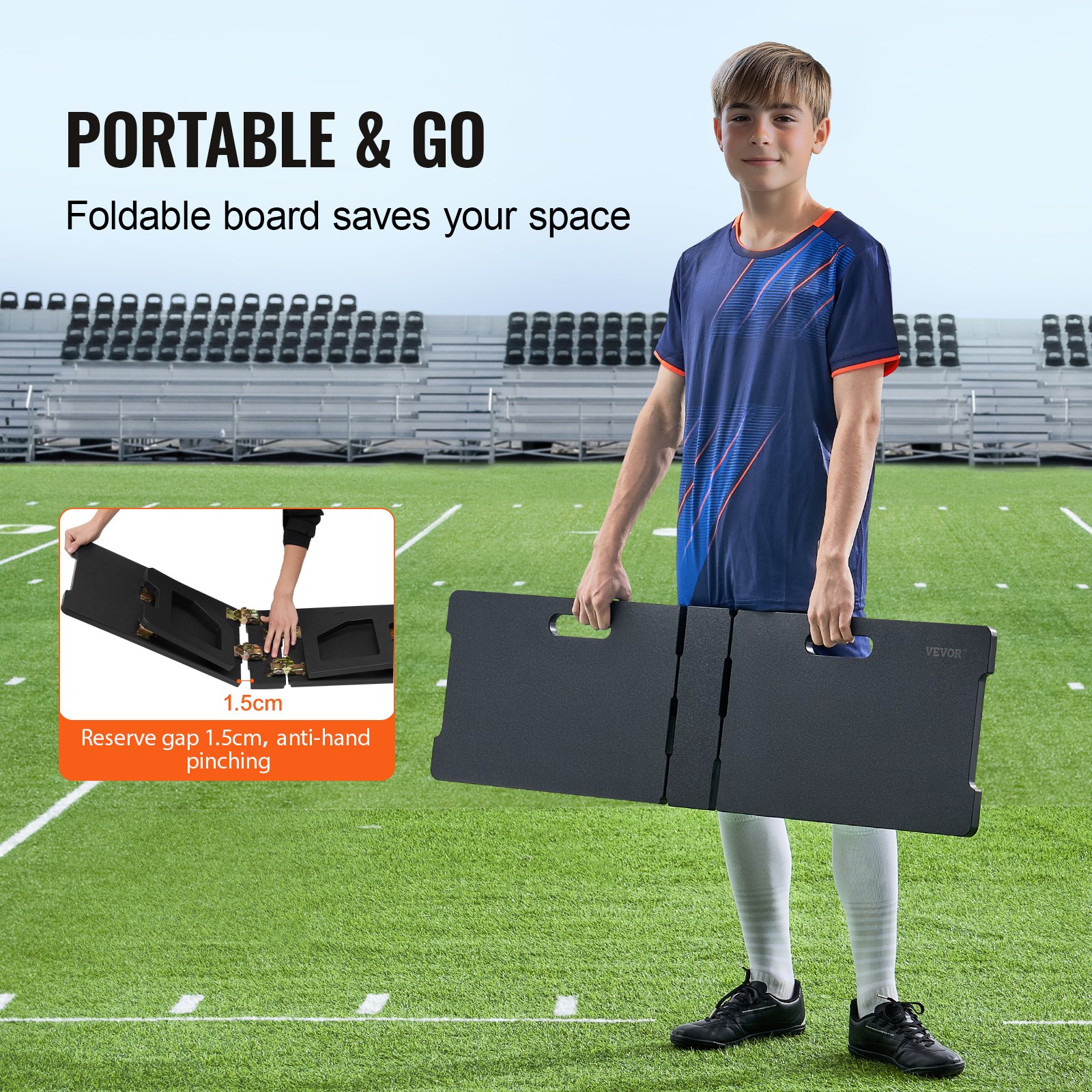 VEVOR Football Rebound Board Opvouwbaar, Draagbare Rebounder Muur 115 x 330 cm, HDPE Rebounder Uitrusting met 2 Rebound Hoeken, Trainingsbord Rebounder Kicker voor Voetbaltraining