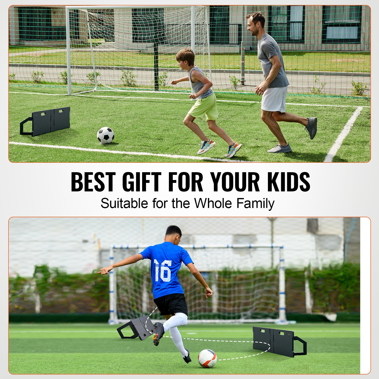 VEVOR Football Rebound Board Opvouwbaar, Draagbare Rebounder Muur 115 x 330 cm, HDPE Rebounder Uitrusting met 2 Rebound Hoeken, Trainingsbord Rebounder Kicker voor Voetbaltraining