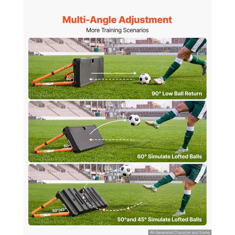 VEVOR Voetbal Rebound Board 95 x 25 x 46 cm Dubbelzijdige Bounce Board voor Parken, Tuinen en Thuistraining, 4 Verstelbare Hoekstanden, Draagbare Watergevulde PE Rebound Trainer, 4,2 kg Leeggewicht