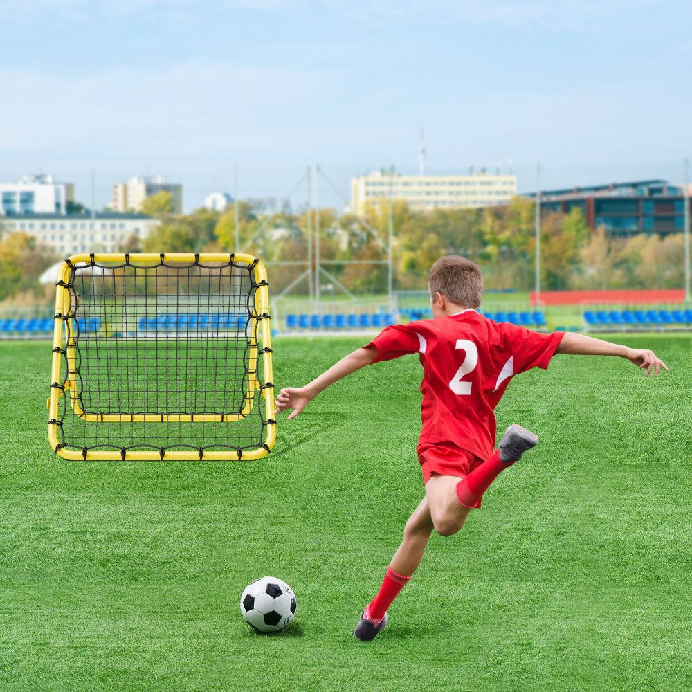 VEVOR Soccer Rebound Net 40 x 35 x 37 inch, draagbaar voetbaldoelnet met volledig verstelbare hoeken, hulpmiddelen en uitrusting voor alle leeftijden Kick-Back Rebounder