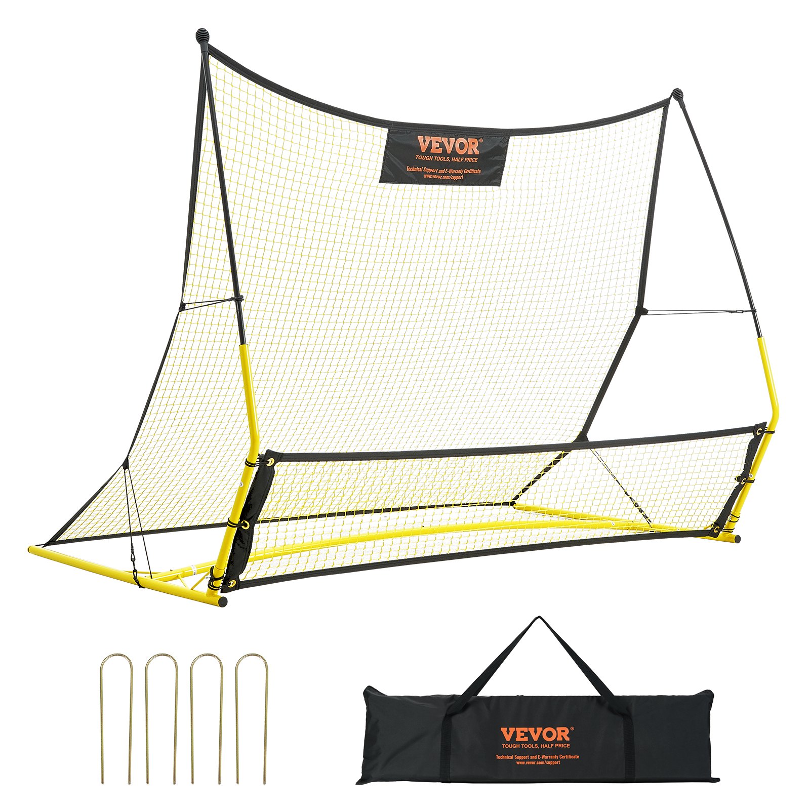 VEVOR 2 in 1 voetbal rebound dubbele netten draagbare rebounder voetbal 25,4 x 25,4 mm, rebounder voetbal ijzeren buis & PE net kinderen & tieners verstelbare voetbaldoel rebounder kicker geel