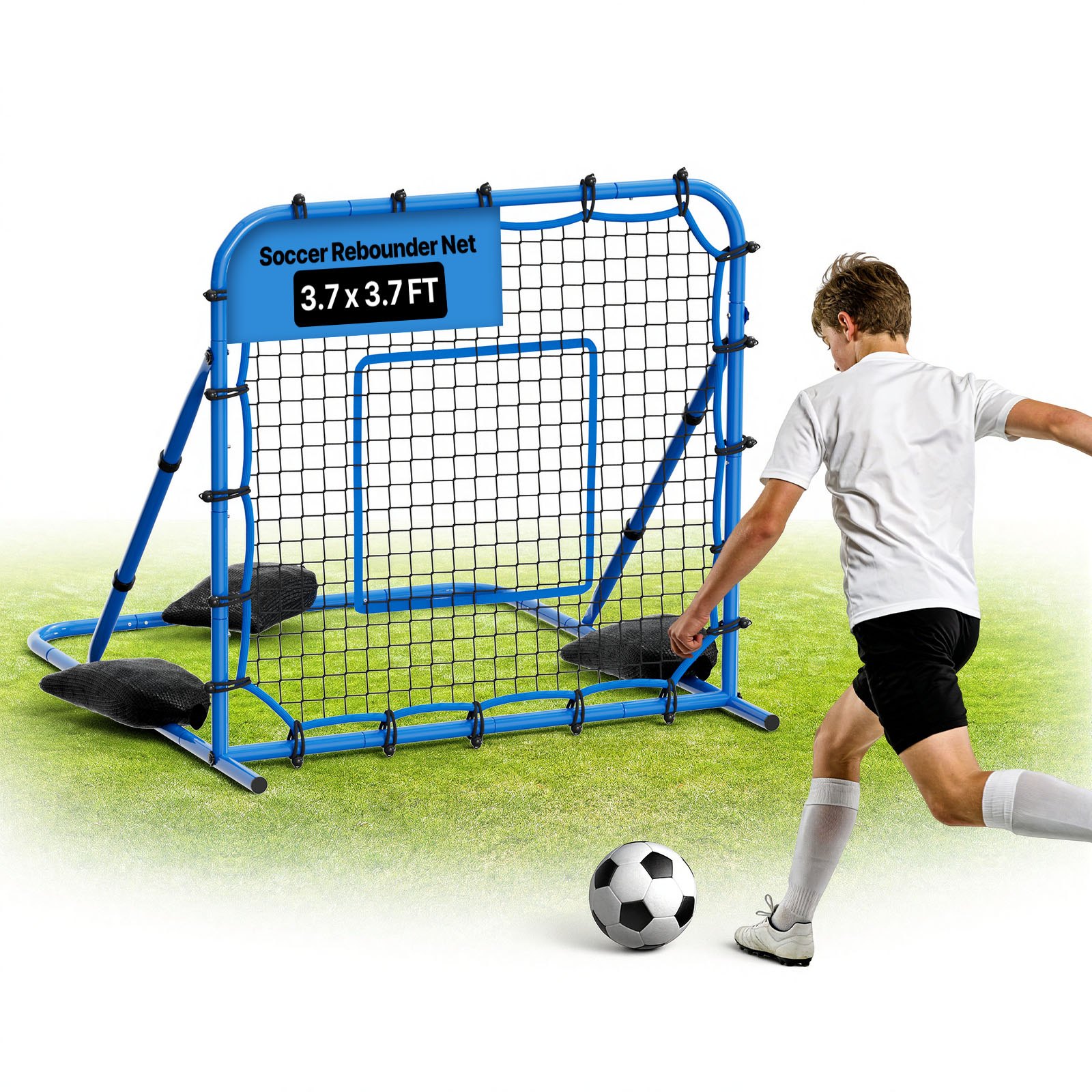 VEVOR Voetbal Rebounder 108 x 109 cm, Reboundnet met Verstelbare Hoek en Robuust IJzeren Frame, PE Trainingsnet voor Balcontrole & Passtraining, Baltrainingsapparaat voor Jeugd & Volwassenen