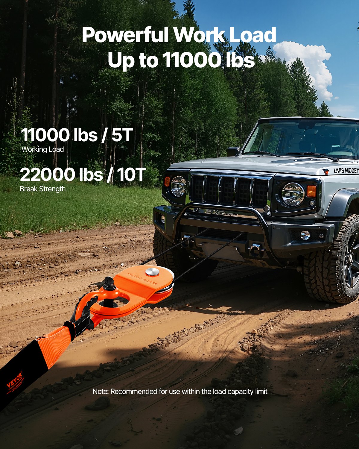 VEVOR lierpoelie, capaciteit 10 ton, katrolsysteem, boslier werkt met 10-14 mm touw, lierhaakaccessoire, off-road bergingsaccessoire voor vrachtwagens, tractoren, ATV's en UTV's