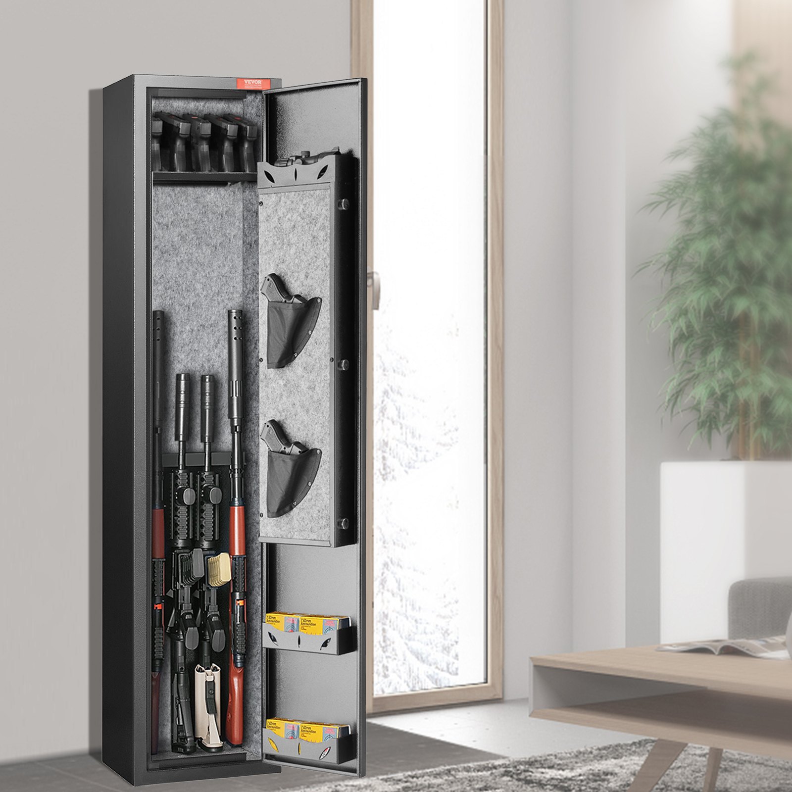 VEVOR 5-Gun Safe, Geweerkluis met vingerafdrukslot, Snel toegankelijke Shotgun Opbergkast met Verwijderbare Plank, Pistoolrek