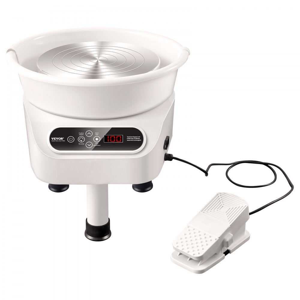 VEVOR Pottenbakkersschijf, 25 cm pottenbakkersvormmachine, 350 W elektrische pottenbakkersschijf met pedaal en LCD-touchscreen, keramische schijf met directe aandrijving en 3 steunpoten voor doe-het-zelf-knutselwerkjes, wit