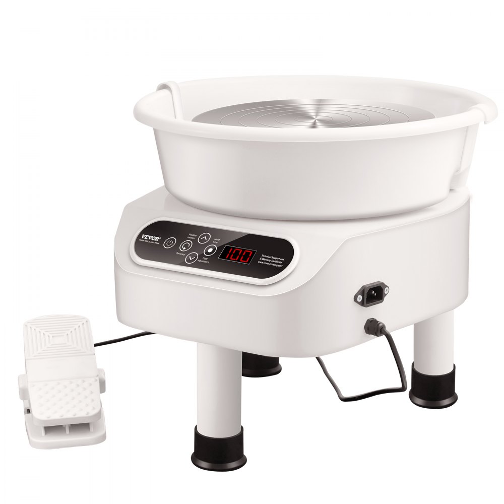 VEVOR Pottenbakkersschijf, 28 cm pottenbakkersvormmachine, 450 W elektrische pottenbakkersschijf met pedaal en LCD-touchscreen, direct aangedreven keramische schijf en 3 steunpoten voor doe-het-zelf-knutselwerkjes, wit