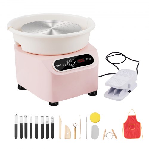 VEVOR Pottenbakkersschijf, 28 cm pottenbakkersvormmachine, 450 W elektrische pottenbakkersschijf met pedaal en LCD-touchscreen, keramische schijf met directe aandrijving en vormgereedschap voor doe-het-zelf-knutselwerkjes, roze