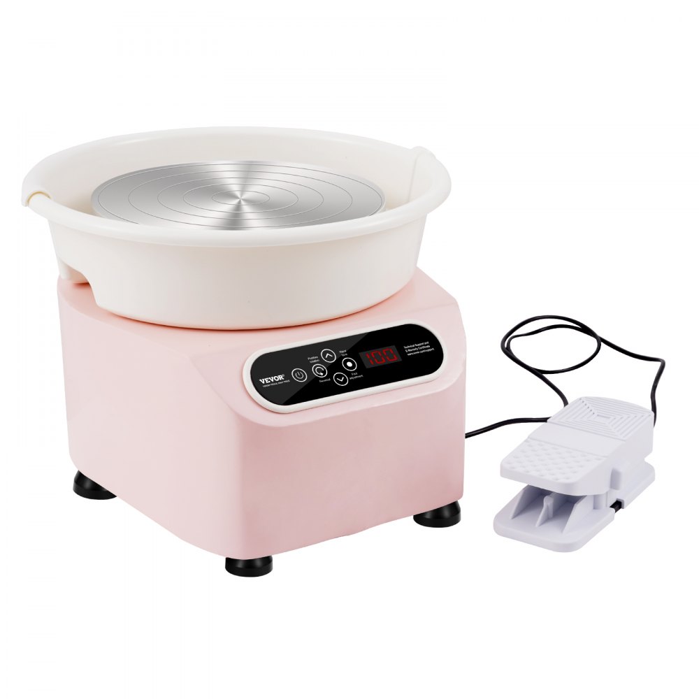 VEVOR Pottenbakkersschijf, 28 cm pottenbakkersvormmachine, 450 W elektrische pottenbakkersschijf met pedaal en LCD-touchscreen, keramische schijf met directe aandrijving en vormgereedschap voor doe-het-zelf-knutselwerkjes, roze