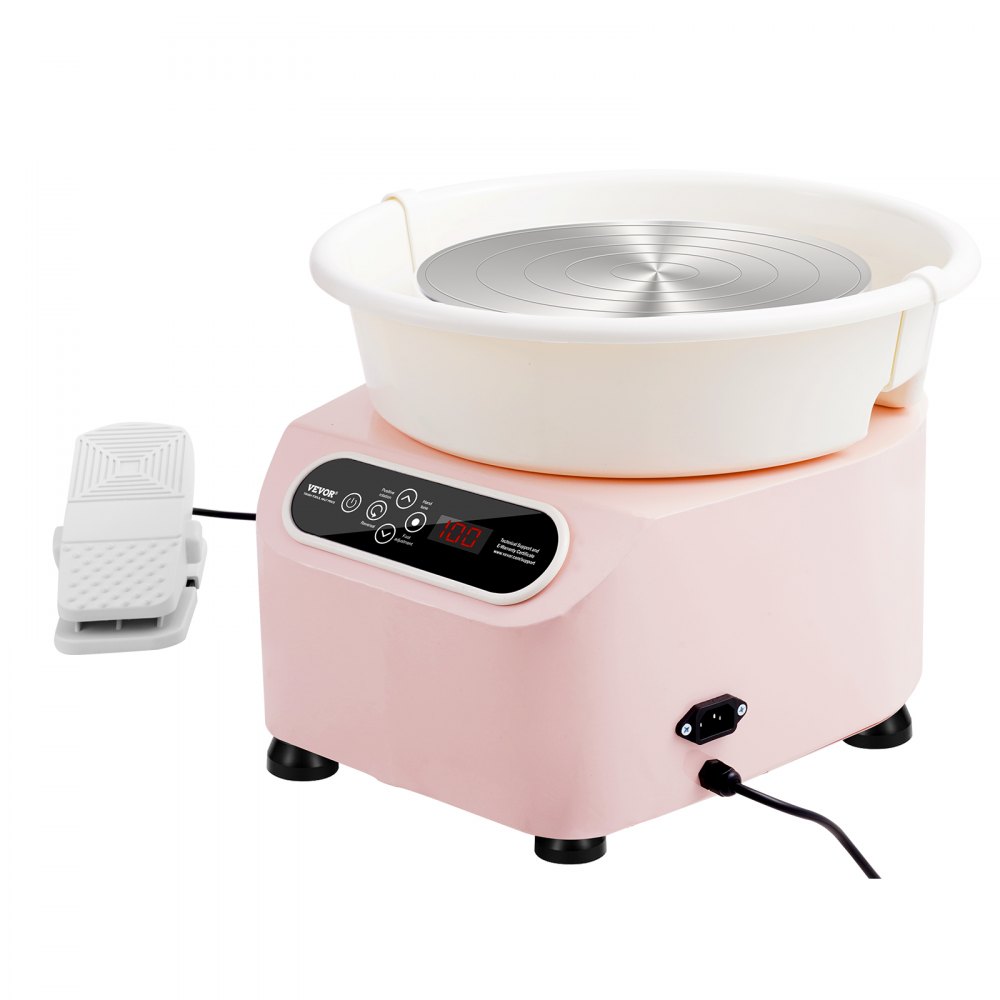 VEVOR Pottenbakkersschijf, 28 cm pottenbakkersvormmachine, 450 W elektrische pottenbakkersschijf met pedaal en LCD-touchscreen, keramische schijf met directe aandrijving en vormgereedschap voor doe-het-zelf-knutselwerkjes, roze
