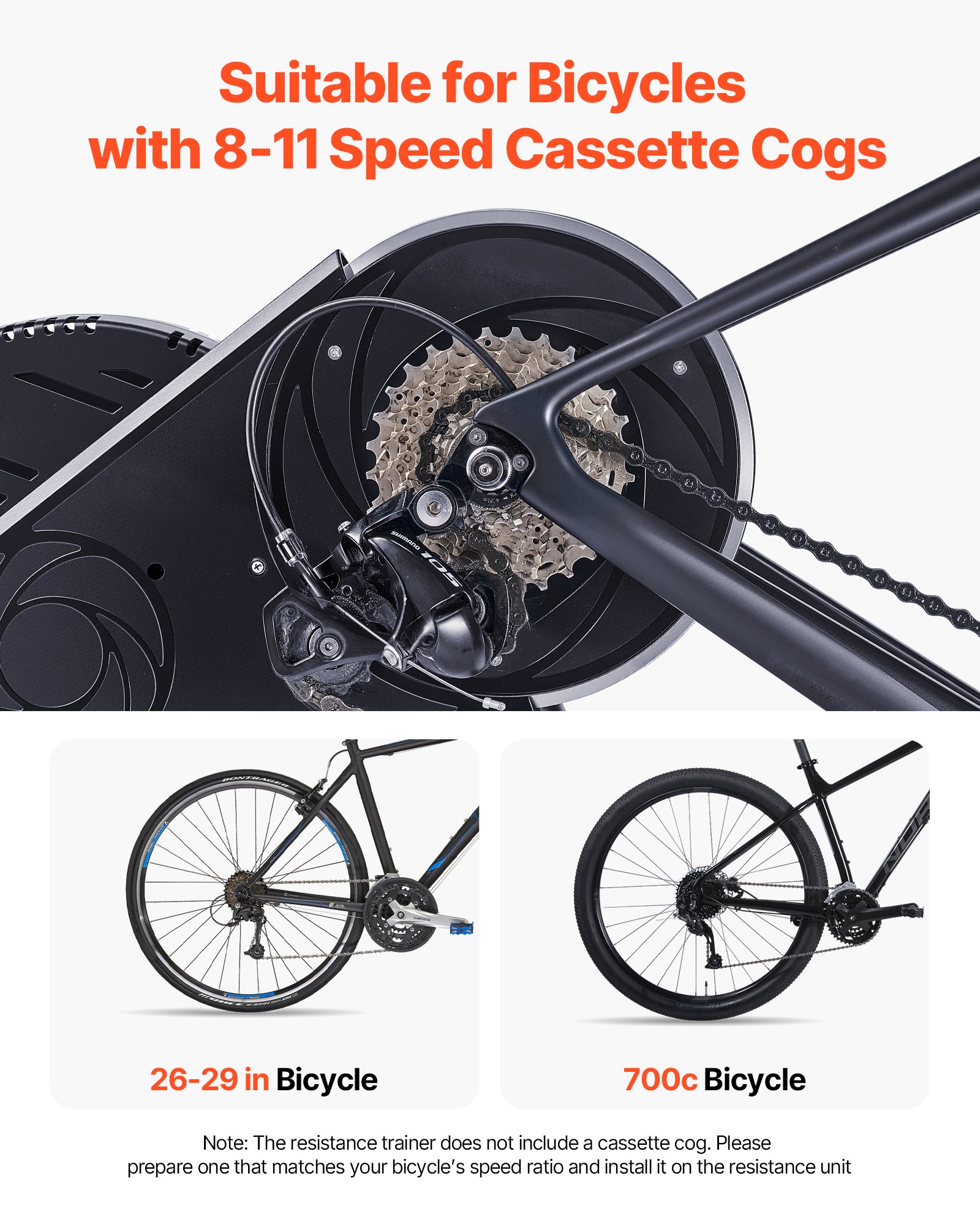 VEVOR fietstrainer met roller voor wielen van 660,4-736,6 mm / 700C, slimme stationaire fietstrainer voor racefietsen en mountainbikes, compatibel met de Zwift-app.