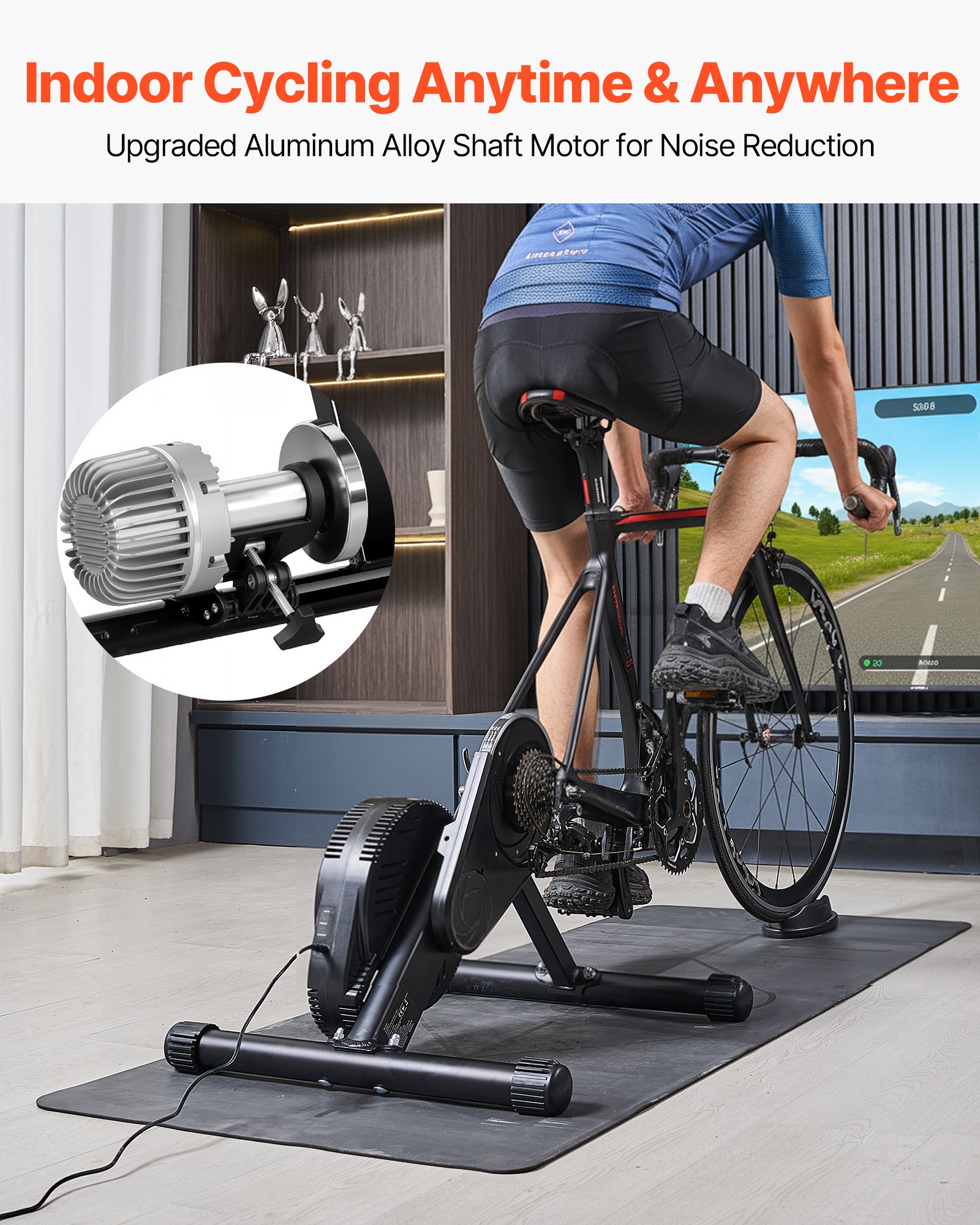 VEVOR fietstrainer met roller voor wielen van 660,4-736,6 mm / 700C, slimme stationaire fietstrainer voor racefietsen en mountainbikes, compatibel met de Zwift-app.