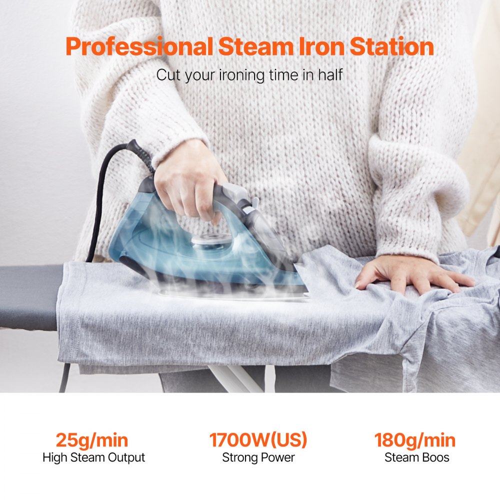 VEVOR Steam Iron, 1600W Iron for Clothes, Aluminum Alloy + PTFE Soleplate, Auto Shut-Off, Self-Cleaning, Four Temperature Settings, Quick Heating, Anti-Drip, Clothing Iron for Home Ironing Clothes