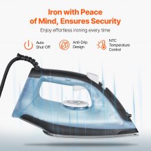 VEVOR Steam Iron 1600W Iron for Clothes Auto Shut-Off Self-Cleaning for Ironing