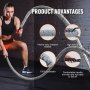 athlete using VEVOR battle rope with highlighted advantages: heavy-duty, high tensile strength, polyester.