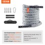 VEVOR battle rope set with gray rope, anchor, carabiner, bolts, and straps. 30ft length, 1.5" diameter.