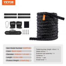 VEVOR Battle Rope 1.5" 40Ft Gym Workout Strength Training Exercise Fitness Rope