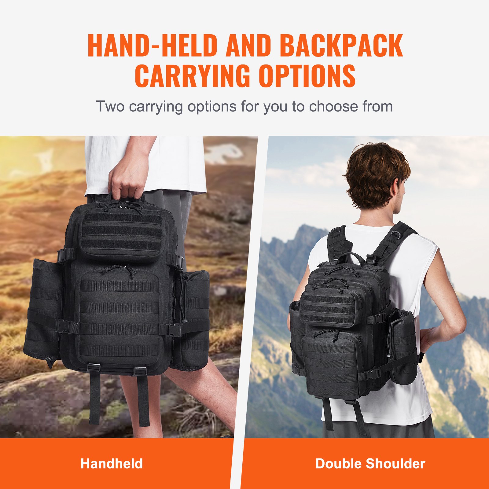 VEVOR Tactical Backpack, 25L Military Tactical Backpack with Molle Design & 3 Compartments, Army Assault Pack Bag for Men and Women, Range Gear Backpack for Outdoor Adventure, Hiking, Hunting, Black